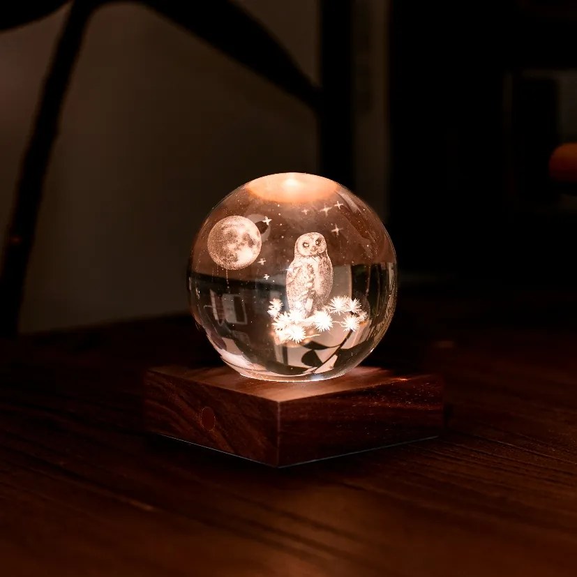 Lampă de masă cu motiv laser 3D, multe variante - Gingko Motiv: bufniţă