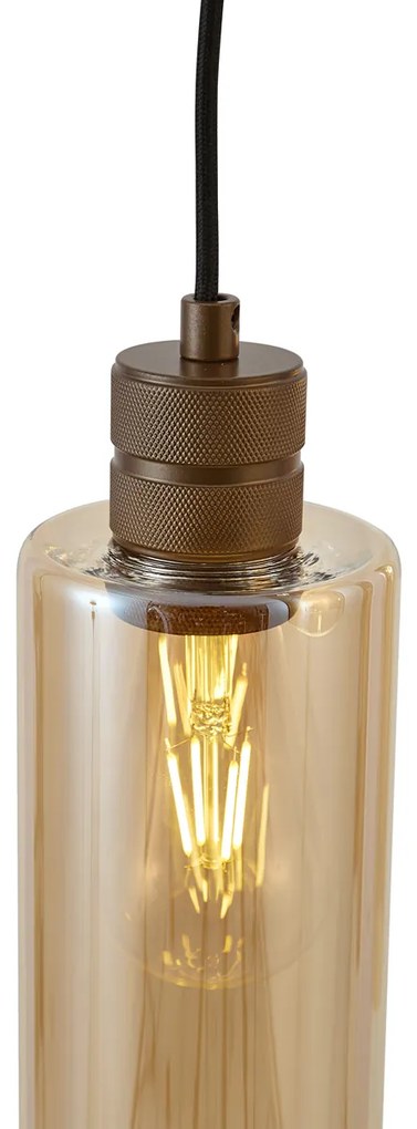 Lampă suspendată Hotel Chic bronz închis cu sticlă ambră 3 lumini - Stavelot