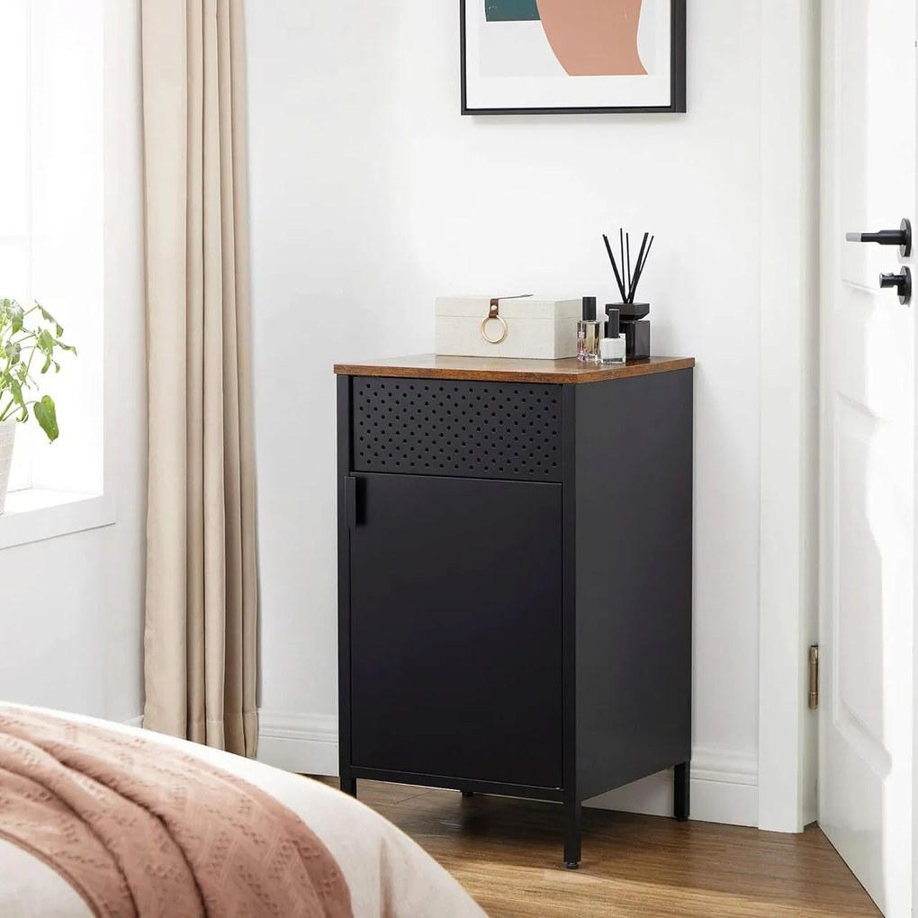 Comoda cu 1 usa Industrial, Songmics, 42.5 x 40 x 76 cm, PAL/otel, negru