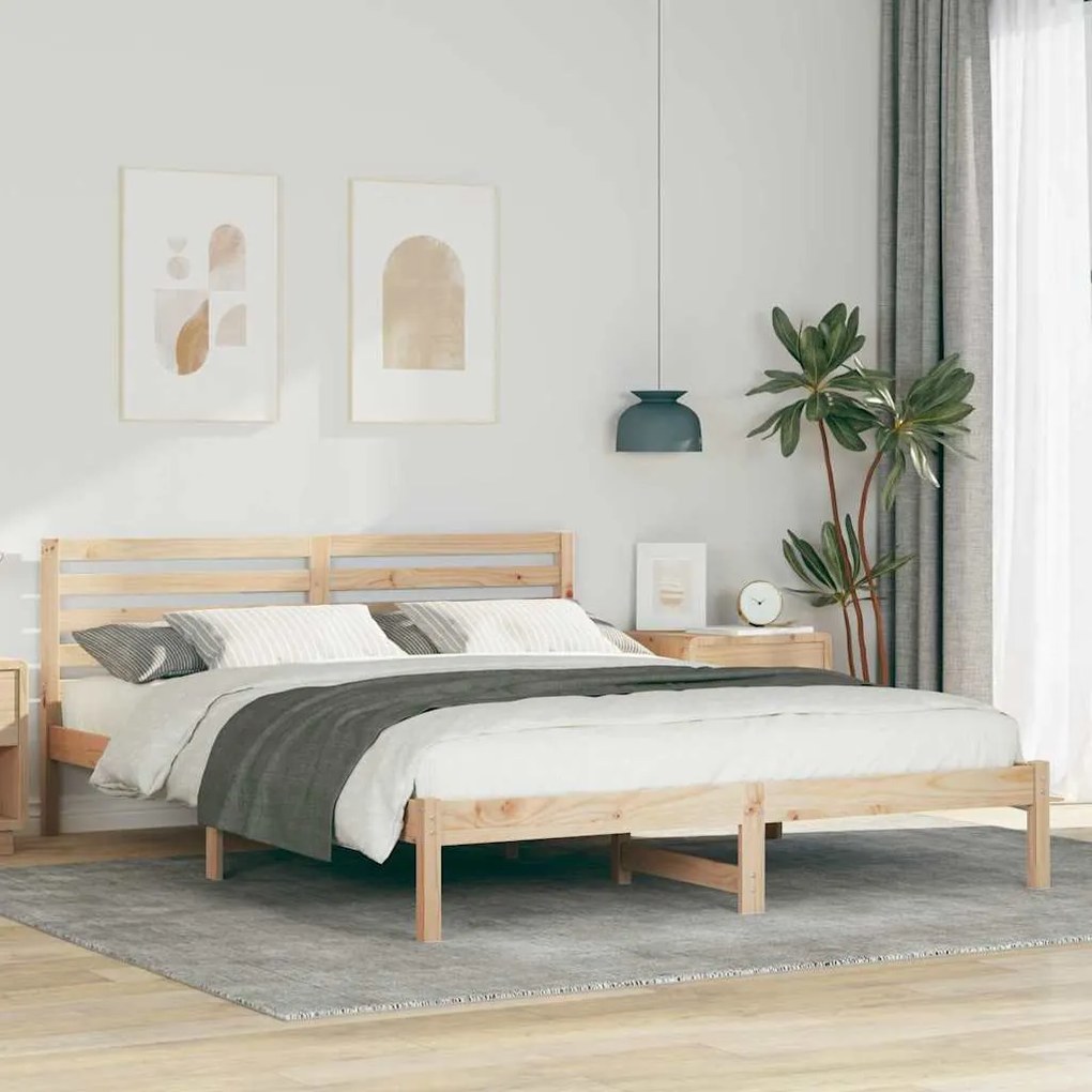 vidaXL Cadru de pat cu headboard Maro 160 x 210 cm Lemn de brad solid