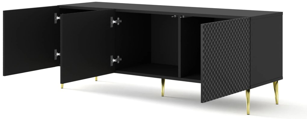 Masă TV C 3D 150 Rowanna (Negru lucios + Auriu). 1125044