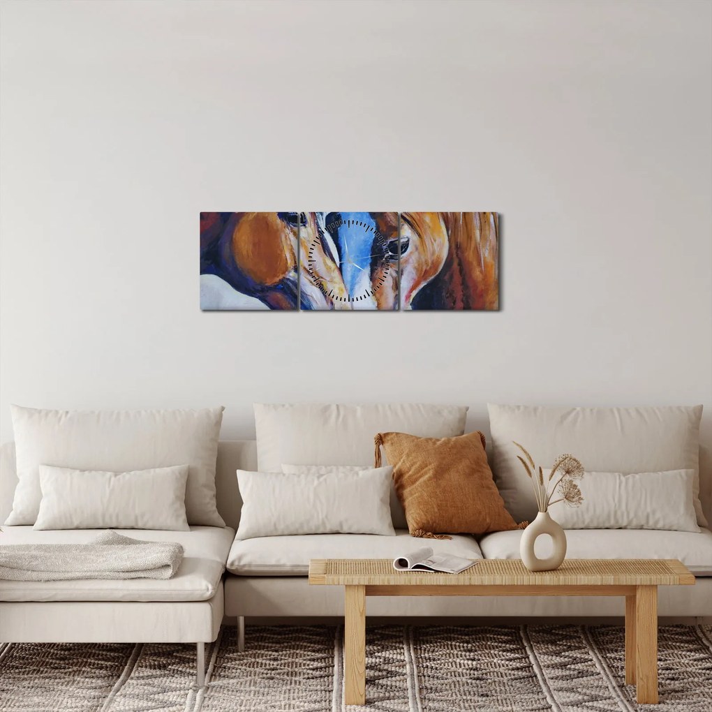 Tablou - Caii îndrăgostiți (cu ceas) (90x30 cm)