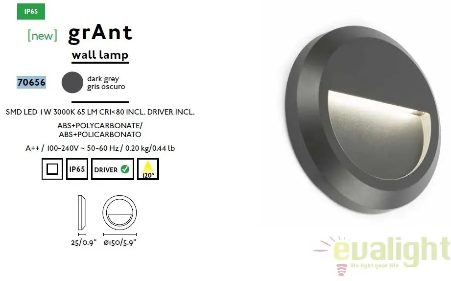 Aplica de perete exterior cu iluminat LED, GRANT-R 70656