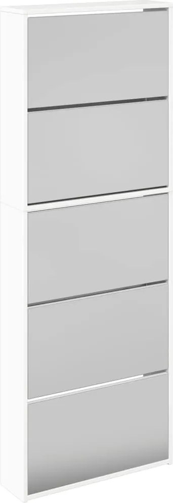 vidaXL Pantofar cu oglindă 5 niveluri, alb extralucios, 63x17x169,5 cm