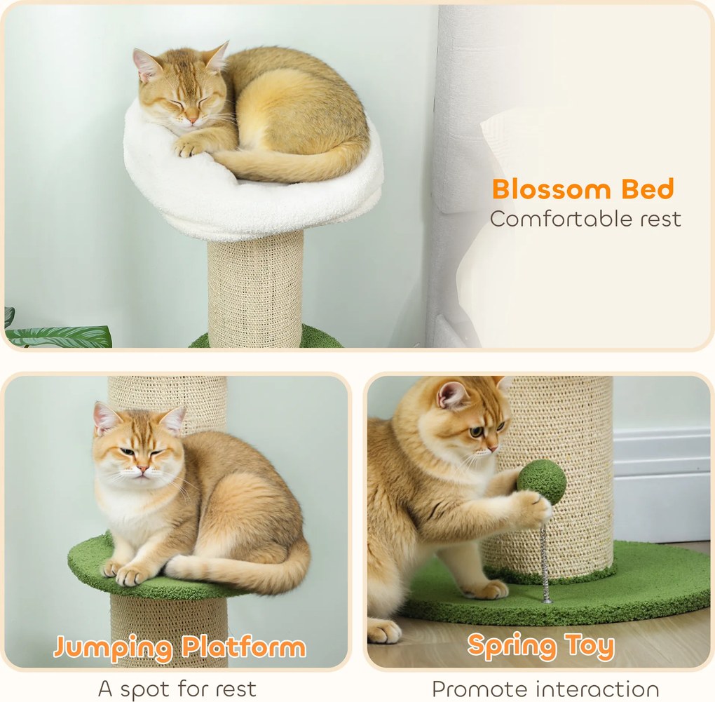 PawHut Ansamblu pentru Pisici, din Sisal și Pat în Formă de Floare Verde, 92cm | Aosom Romania