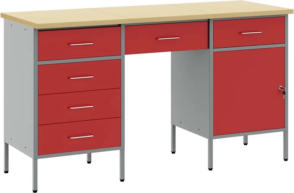 vidaXL Dulap de lucru cu sertar cu blocare 3 pcs Roșu 150 x 55 x 85 cm