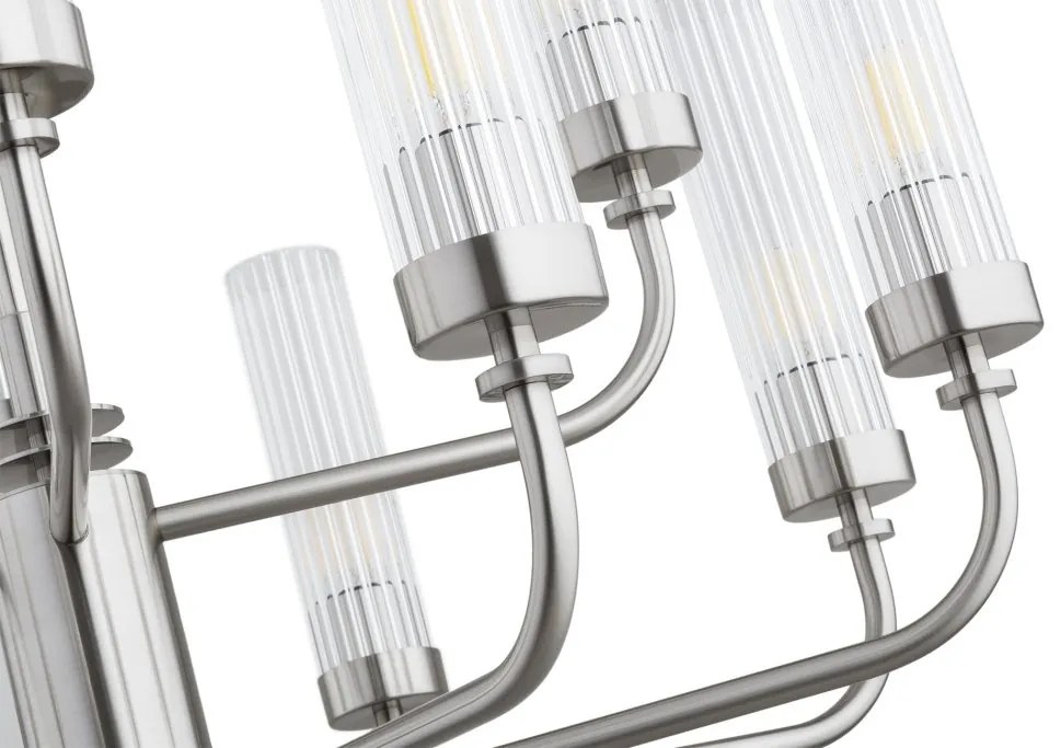 Candelabru 12 brate, otel nickel, sticla canelata PRESTON 5088