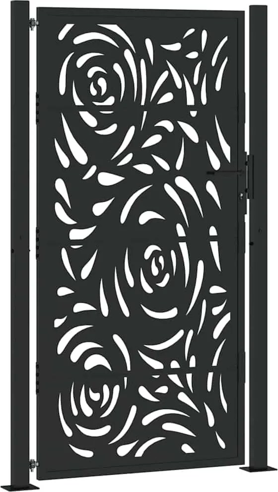 vidaXL Poartă de grădină neagră 100x175 cm, oțel, design cu flacără