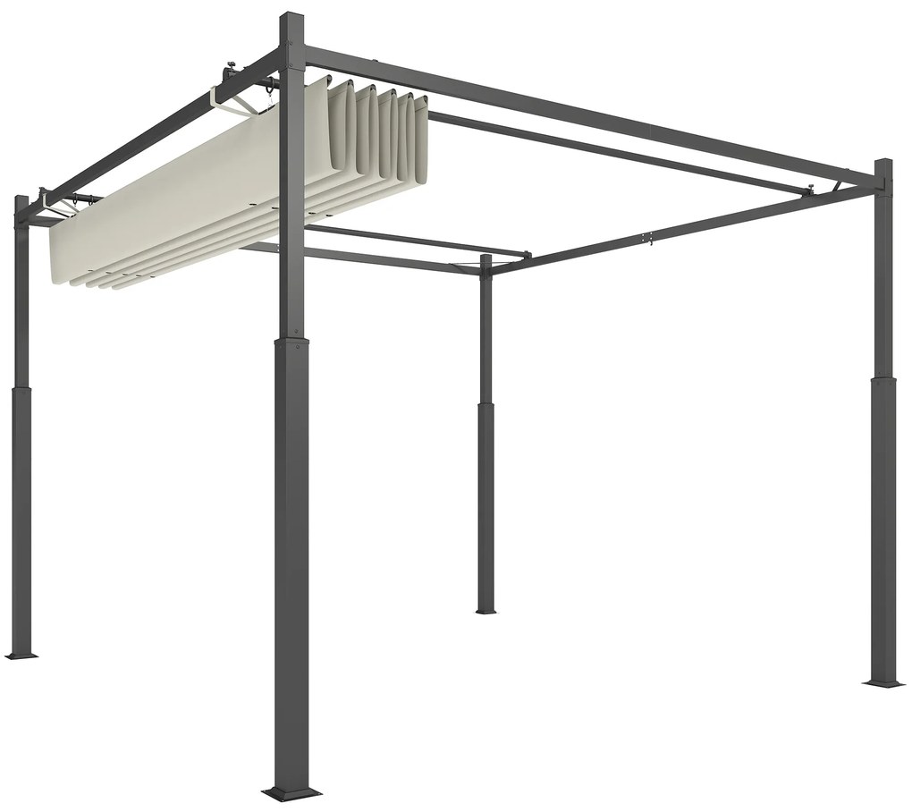Outsunny Pergola de grădină exterioară 3 x 3 m cu acoperiș retractabil și fixare magnetică, adăpost solar UPF30+, crem | Aosom Romania