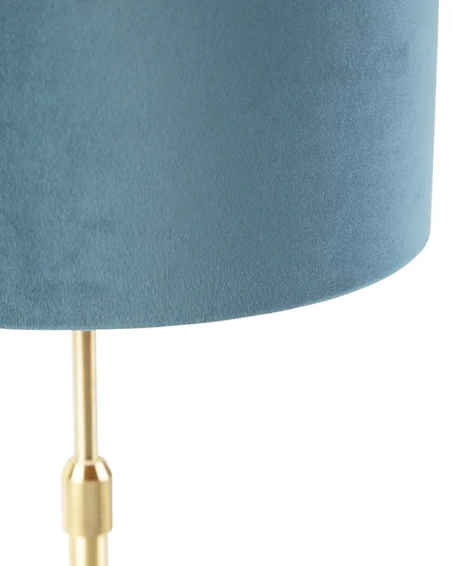 Lampă de masă aurie/alamă cu abajur din catifea albastră 25 cm - Parte