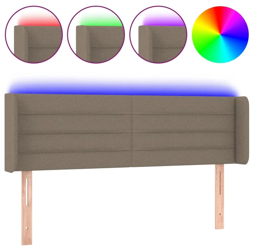 vidaXL Tăblie de pat cu LED, gri taupe, 147x16x78/88 cm, textil