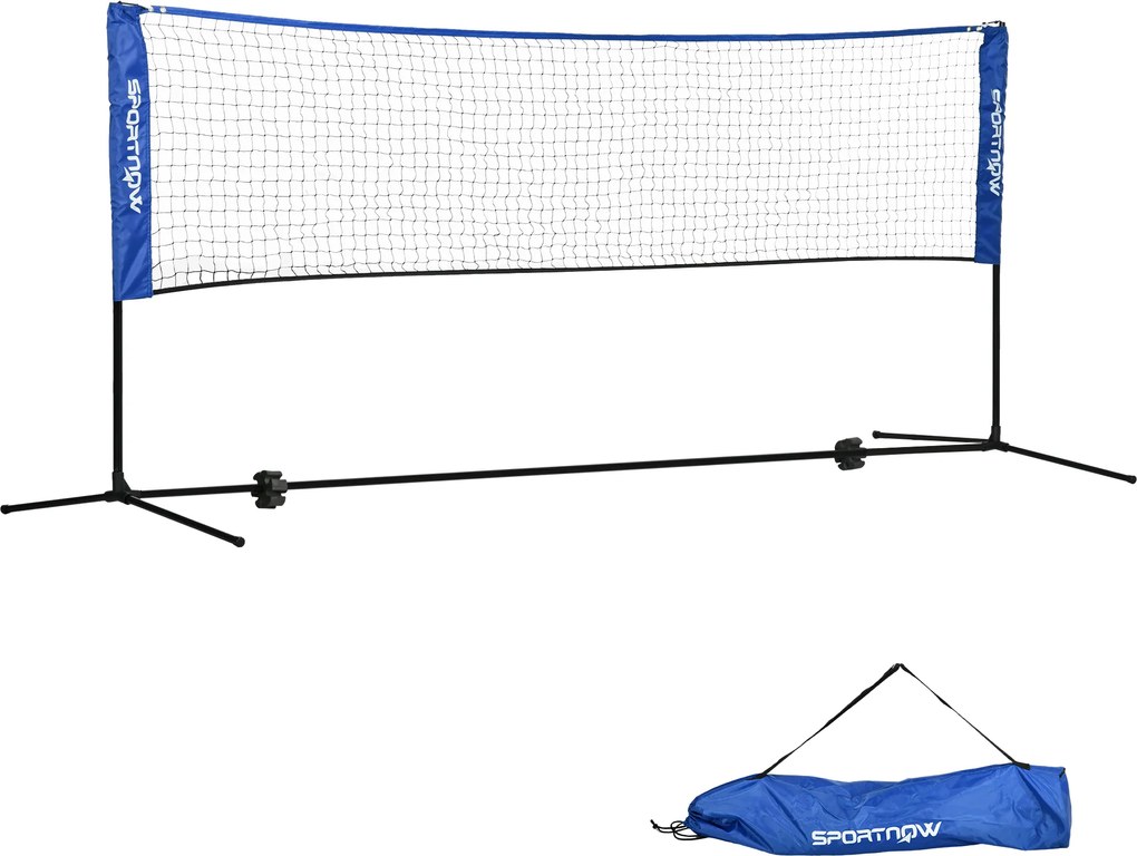 SPORTNOW Fileu de badminton, fileu portabil, înălțime reglabilă 107-155 cm, cu geantă de transport, cadru metalic, negru, albastru | Aosom Romania