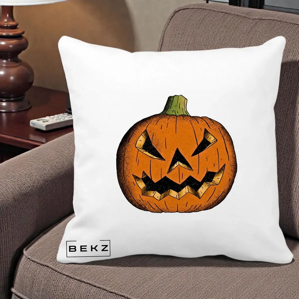 Perna Decorativa Halloween Dovleac Portocaliu Clasic, 40x40 cm, Alba Mata, Husa Detasabila, Perna Inclusa, BEKZ®