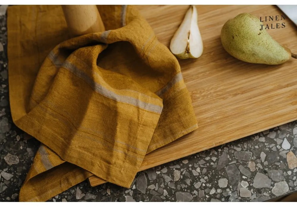 Prosop de vase din in 65x65 cm Amber Bronze Stripes – Linen Tales