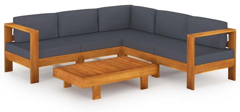3057954 vidaXL Set mobilier grădină perne, gri închis, 6 piese, lemn acacia