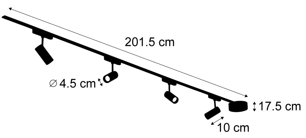 Sistem modern de iluminat pe șine cu 4 spoturi negre monofazate 200 cm - Magnetic Gert