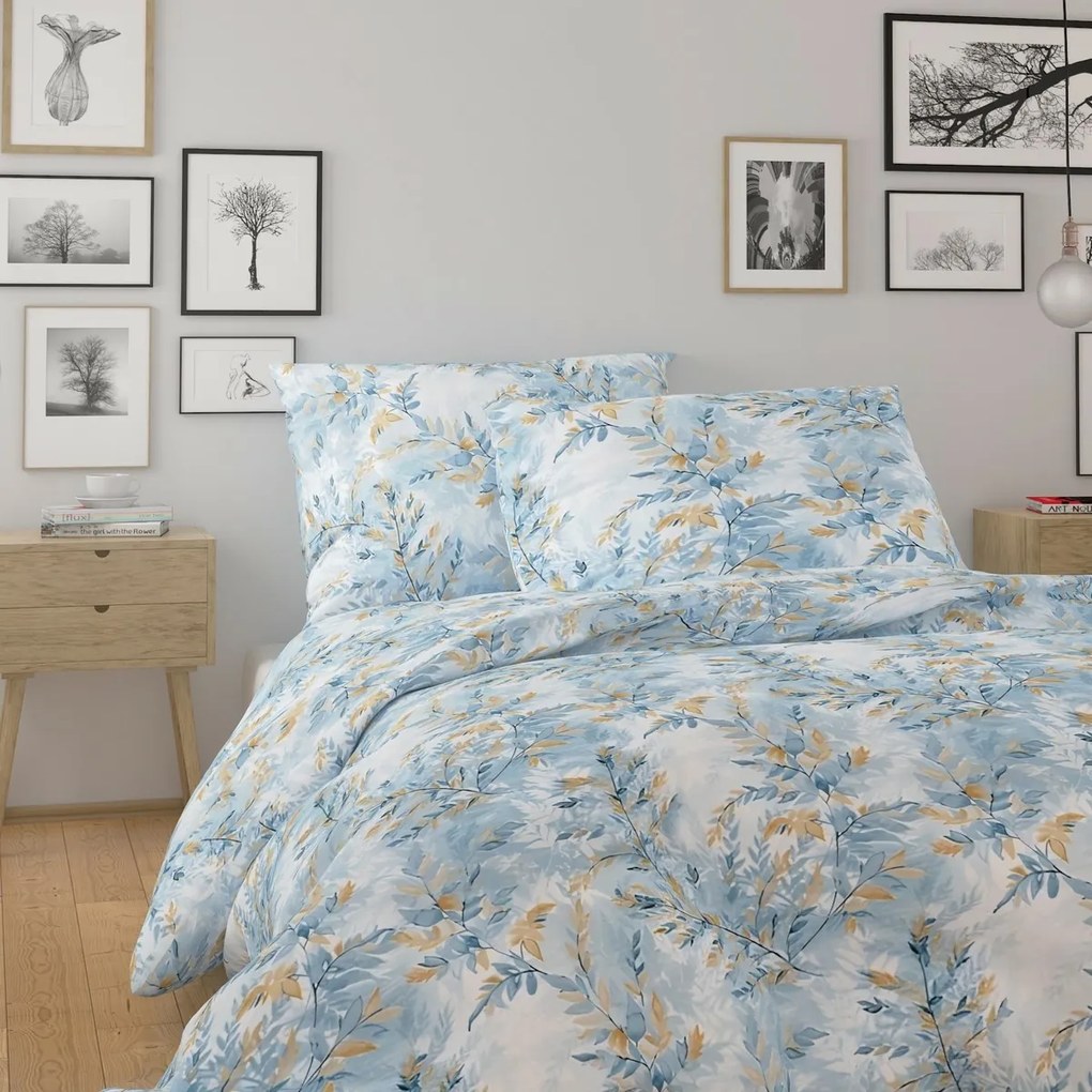 Lenjerie de pat din bumbac Kvalitex Nordic Yvesalbastru, 220 x 200 cm, 2x 70 x 90 cm, 220 x 200 cm, 2 buc. 70 x 90 cm