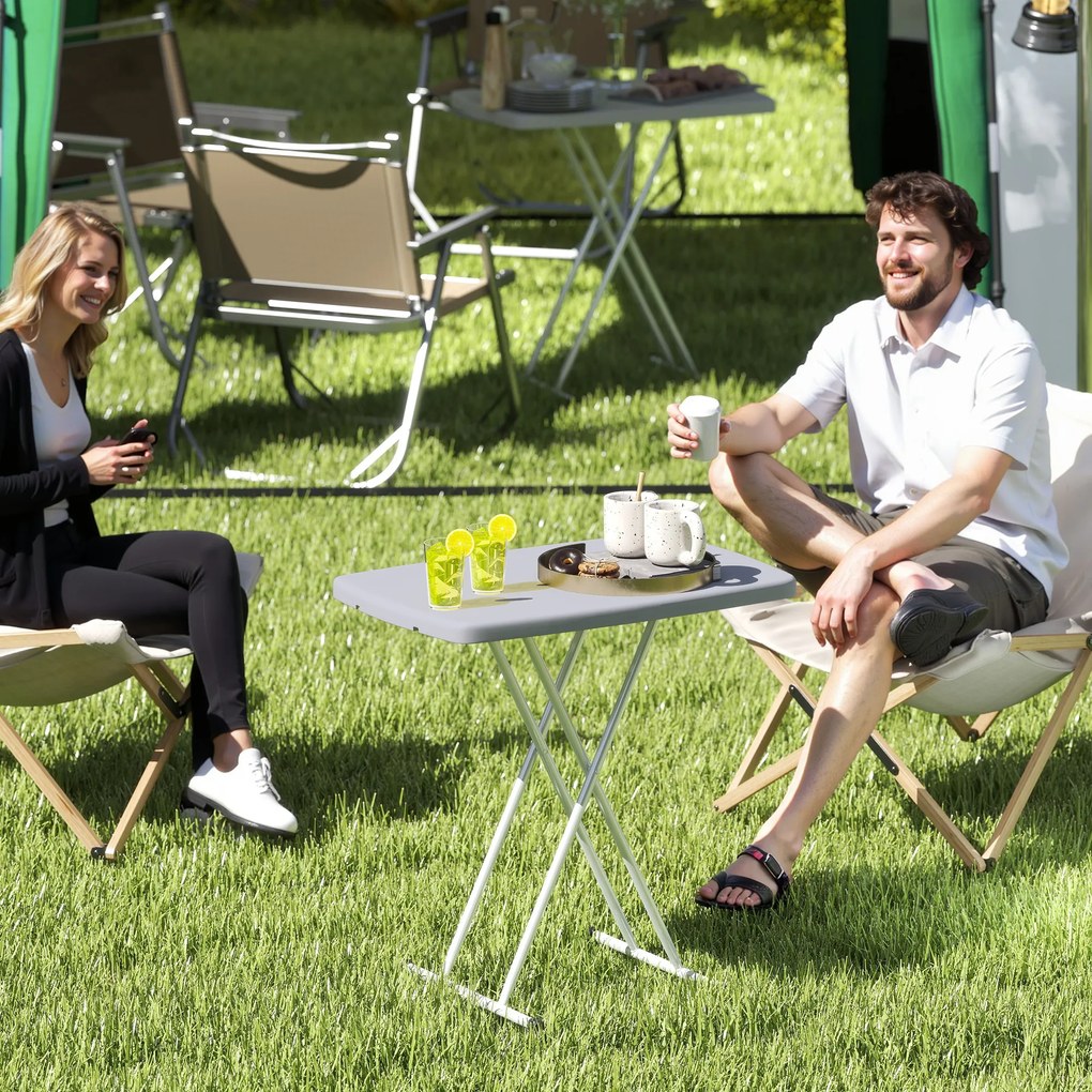 Outsunny Măsuță de Cafea Pliabilă, Reglabilă pe Înălțime și Portabilă, cu Blat HDPE și Cadru Metalic, 76x50x74 cm, Alb | Aosom Romania
