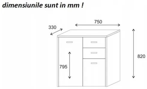 Comoda cu 2 usi si 2 sertare, 75x82x33 cm, alb, pentru dormitor, hol, living sau birou, Bortis alb