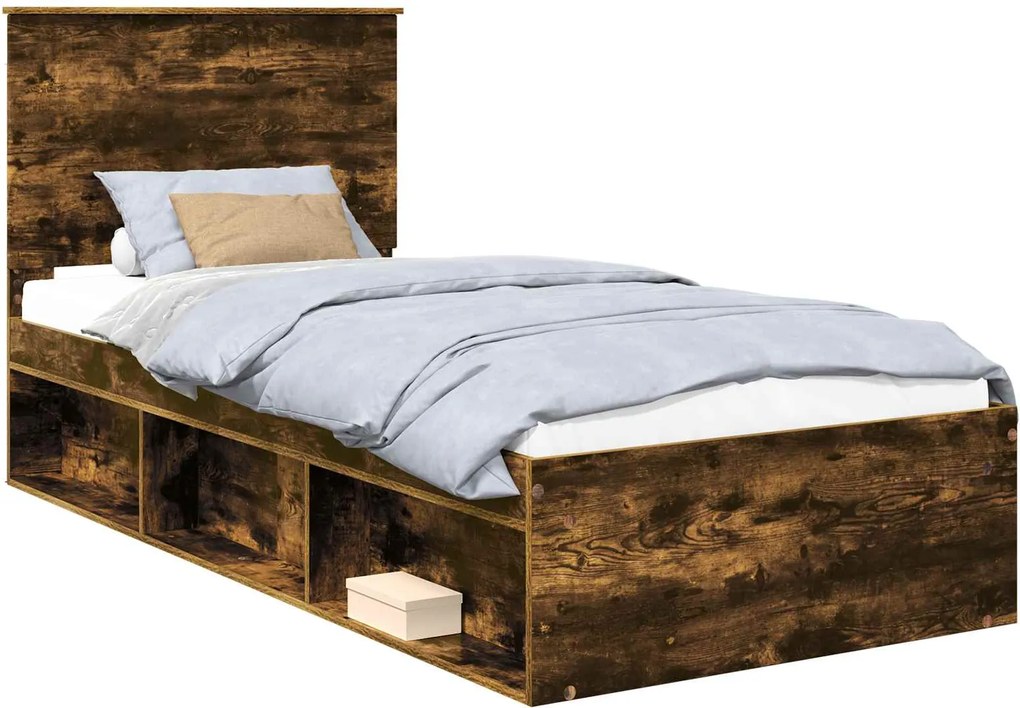 vidaXL Cadru de pat Stejar fumuriu 90 x 190 cm Lemn de pin masiv