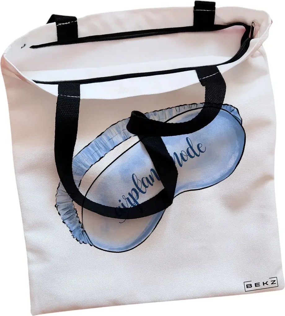 Sacosa de Panza pentru Cumparaturi, Geanta Tote, Travel Girl 17, Cu fermoar, 38x34.5 cm, Alba, BEKZ®