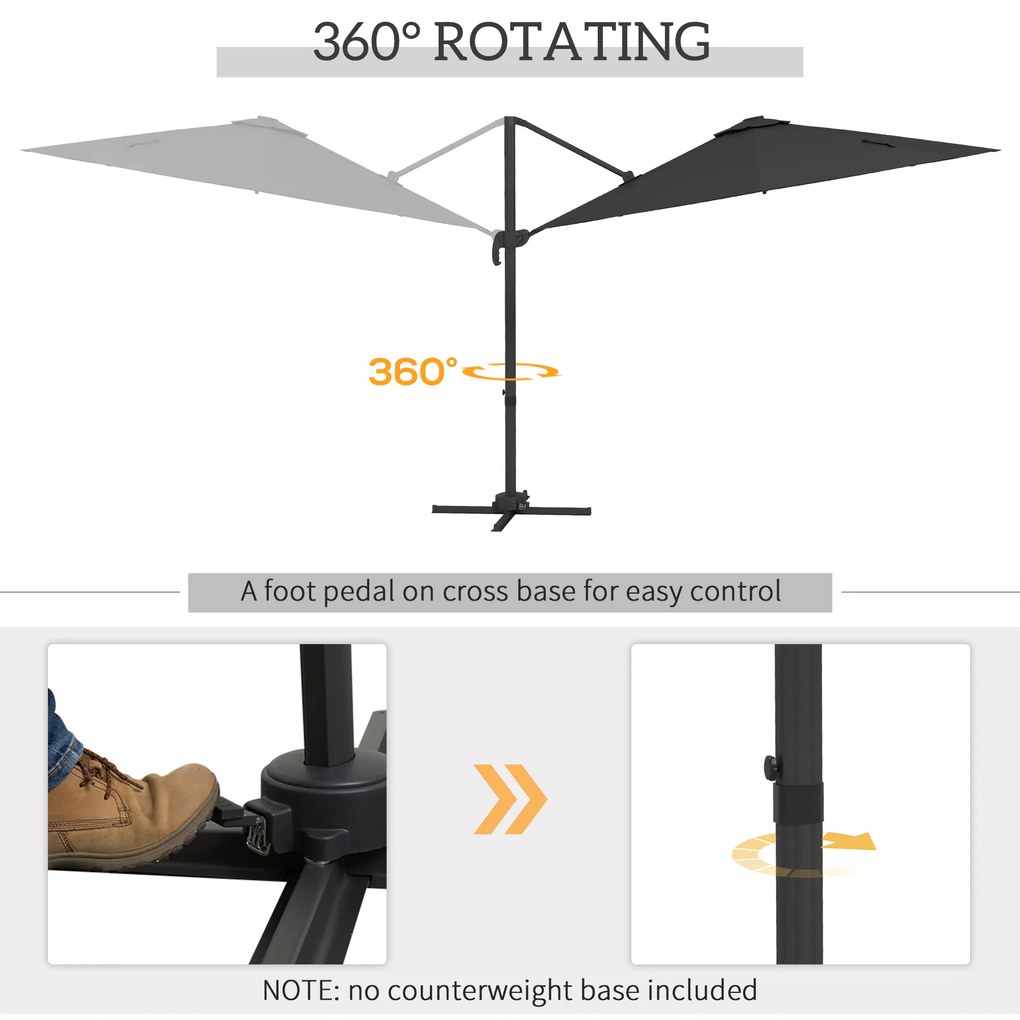 Outsunny Umbrelă de Soare Exterioară cu Lumini LED și Unghi Reglabil, Umbrelă de Grădină din Aluminiu și Poliester, Ø3x2.5 m, Gri | Aosom Romania