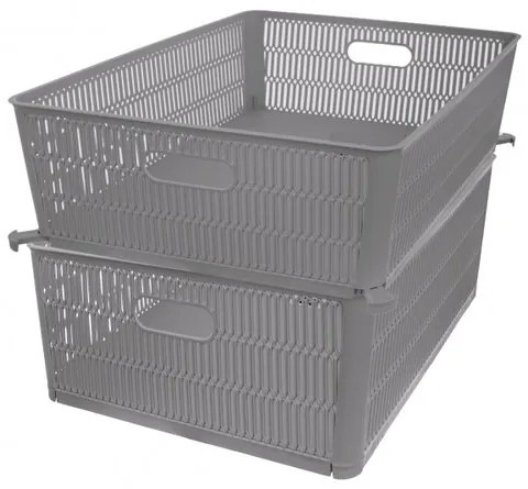 Coș de plastic stivuibil Orion NESTA, 38 x 33 x12,7 cm, gri, L
