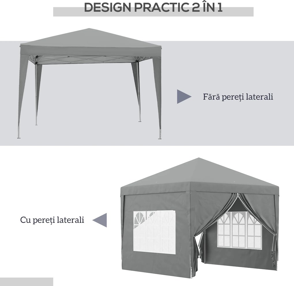 Outsunny Foișor de Grădină Impermeabil, cu Panouri Laterale Pliabile din Oțel și Acoperiș, 2,95x2,95x2,58 m, Verde | Aosom Romania