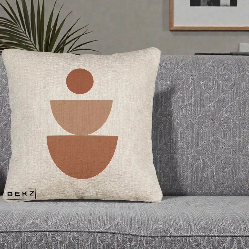 Perna Decorativa Geometric Boho Semicerc Stivuit, 40x40 cm, Bej Canapea, Husa Detasabila, Perna Inclusa, BEKZ®