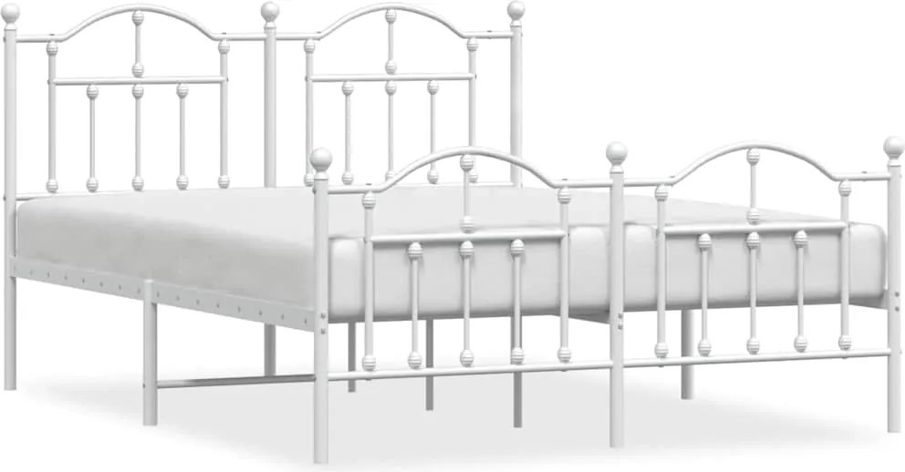 vidaXL Cadru de pat metalic cu tăblie de cap/picioare, alb, 140x190 cm