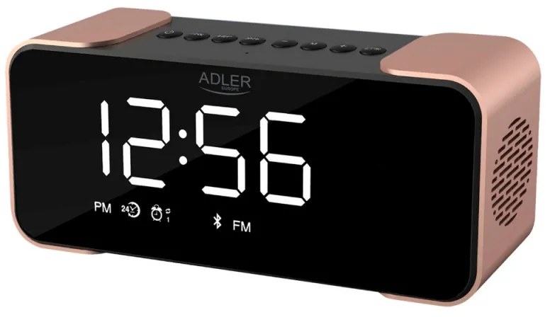 Radio cu ceas Adler AD 1190 Copper, Bluetooth, AUX, USB, SD card, LCD display, 2600 mAh, Cupru/Negru