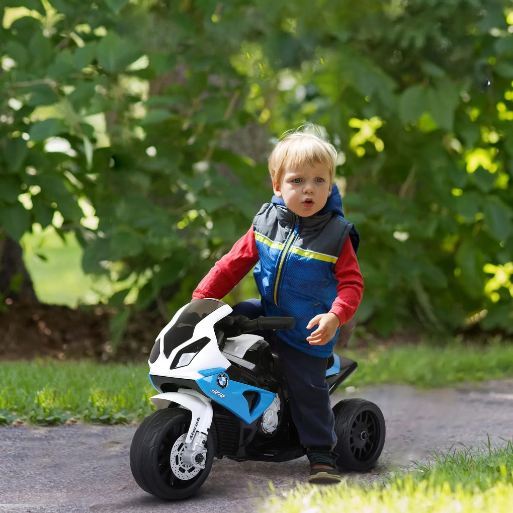 HOMCOM Motocicletă Electrică pentru Copii 18-36 Luni cu Licență BMW, 6V, 3 Roți, Faruri, Muzică, 2,5 km/h, Max 20kg, Albastru | Aosom Romania