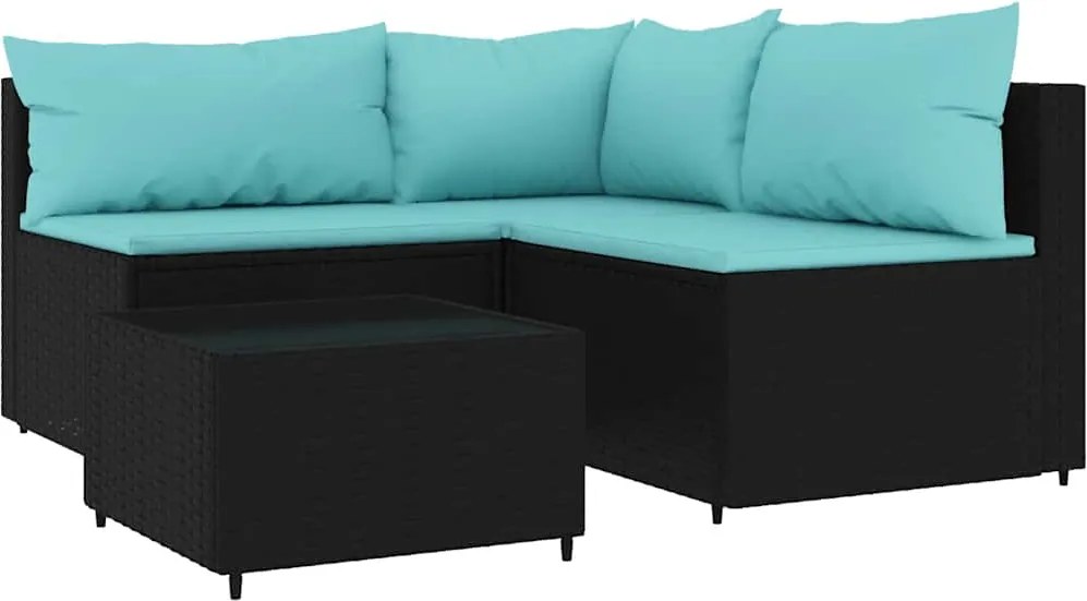 vidaXL Set mobilier relaxare grădină 4 piese cu perne poliratan negru