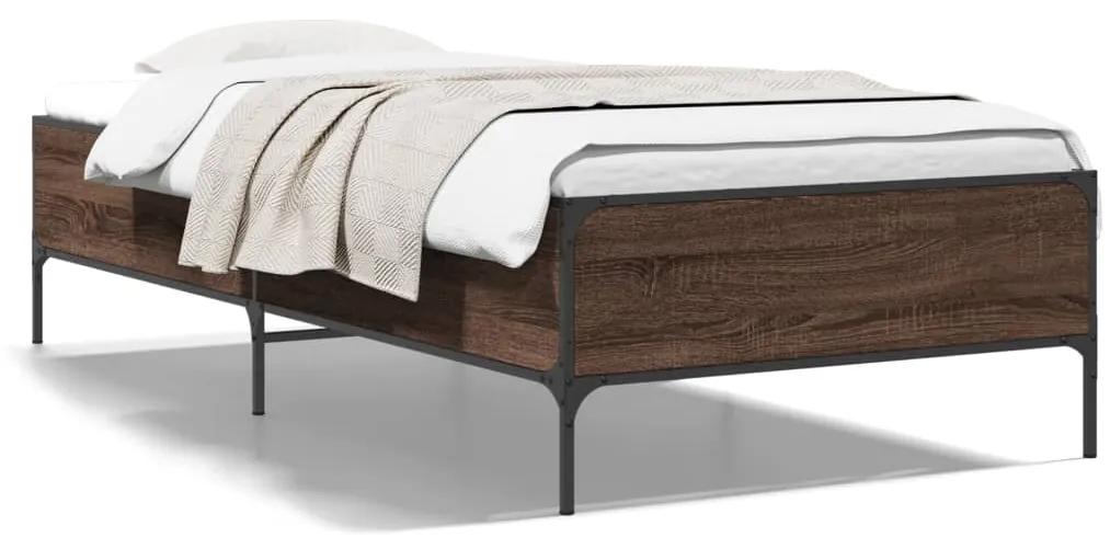 844970 vidaXL Cadru de pat, stejar maro, 90x200 cm, lemn prelucrat și metal