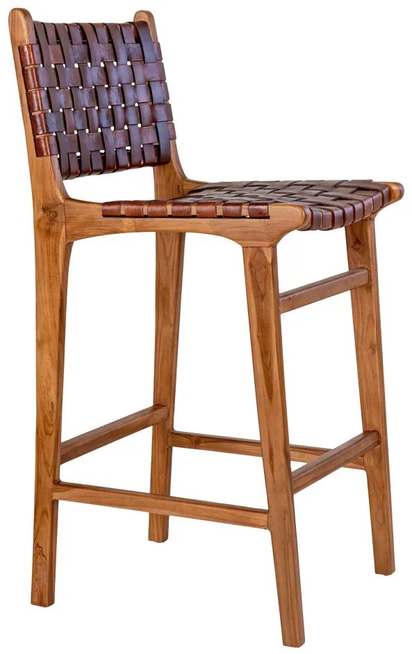 Taburet de bar Perugia, piele, maro, picioare din tec