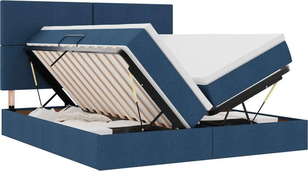 vidaXL Pat cu storage albastru 200 x 200 cm Piele artificială