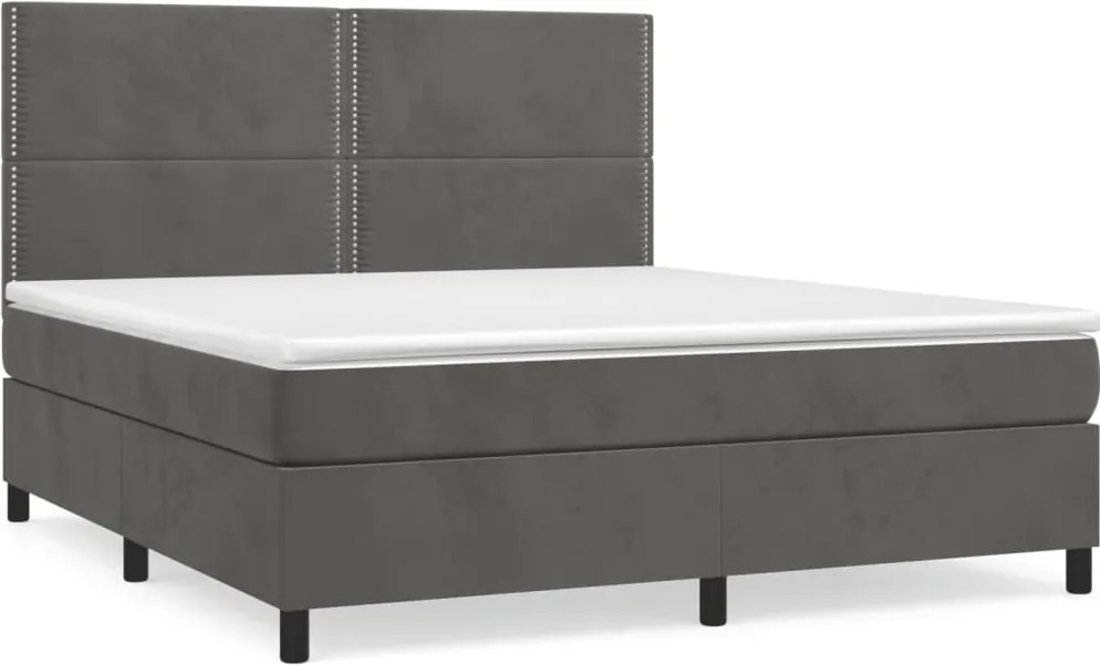 vidaXL Pat box spring cu saltea, gri închis, 180x200 cm, catifea