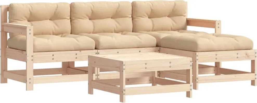 vidaXL Set mobilier de grădină cu perne, 5 piese, lemn masiv