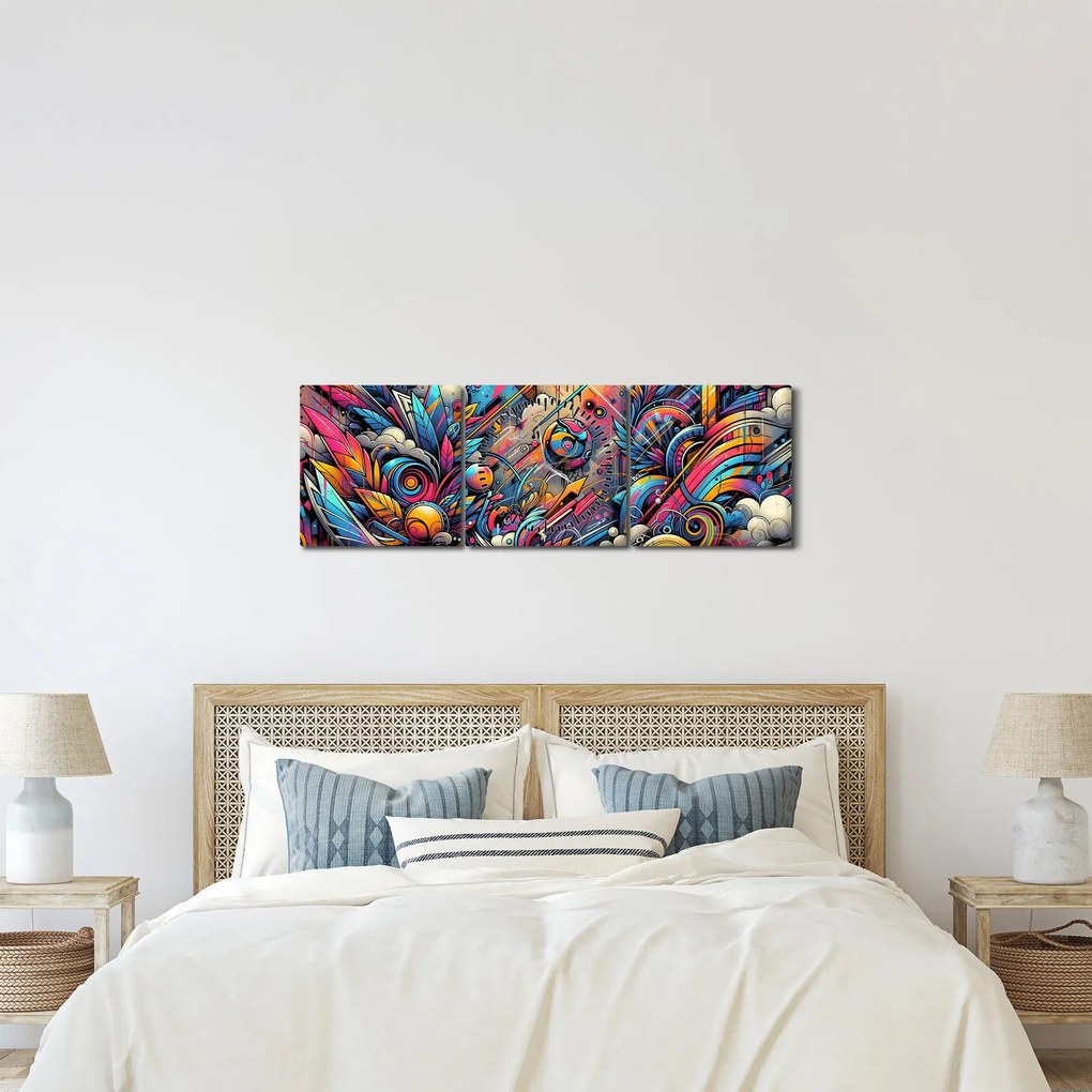 Tablou - Graffiti multicolor (cu ceas) (90x30 cm)