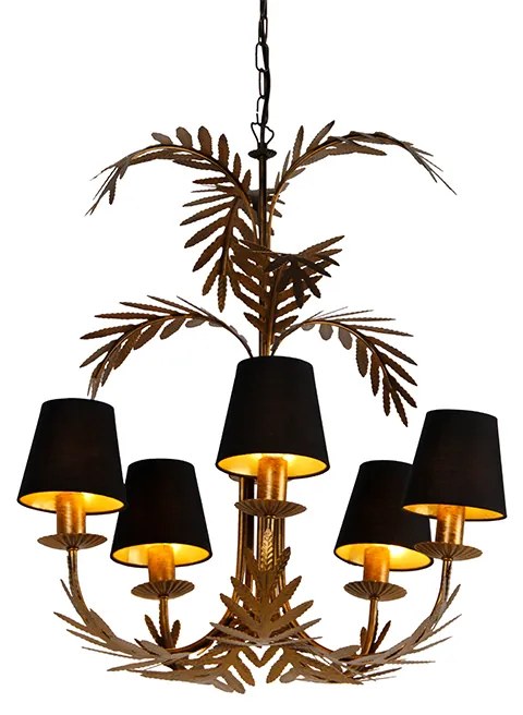 Candelabru auriu cu abajur din bumbac negru cu 5 lumini - Botanica