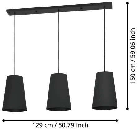 Lustră pe cablu Eglo 390133 PETROSA 3xE27/40W/230V negru