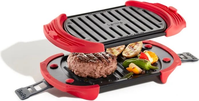 Grill pentru cuptorul cu microunde Lekue 1009081, 25,2 x 14,8 x 5,4 cm, Silicon platinat, Otel cu acoperire antiaderenta, 0 /+240 °C, Roșu