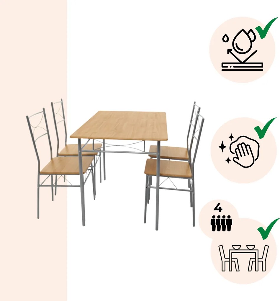 Set de mese de dining PAUL, 5 bucăți, maro natural Casaria