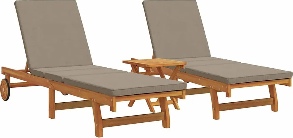 vidaXL Șezlong 2-persoană 3 pcs Maro Lemn Solid de Acacia