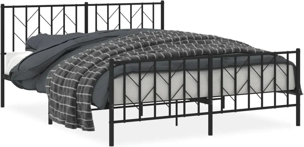 vidaXL Cadru pat fără saltea, cu tăblie picioare negru 160x200cm metal