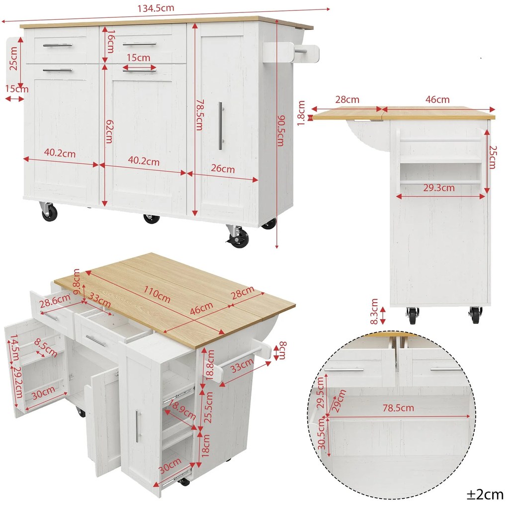 Insulă de bucătărie cu blat rabatabil, Alb | Aosom Romania