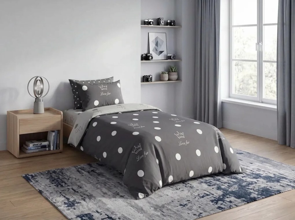 Lenjerie de pat creponata CROWN gri inchis Dimensiune lenjerie de pat: 70 x 90 cm | 140 x 200 cm