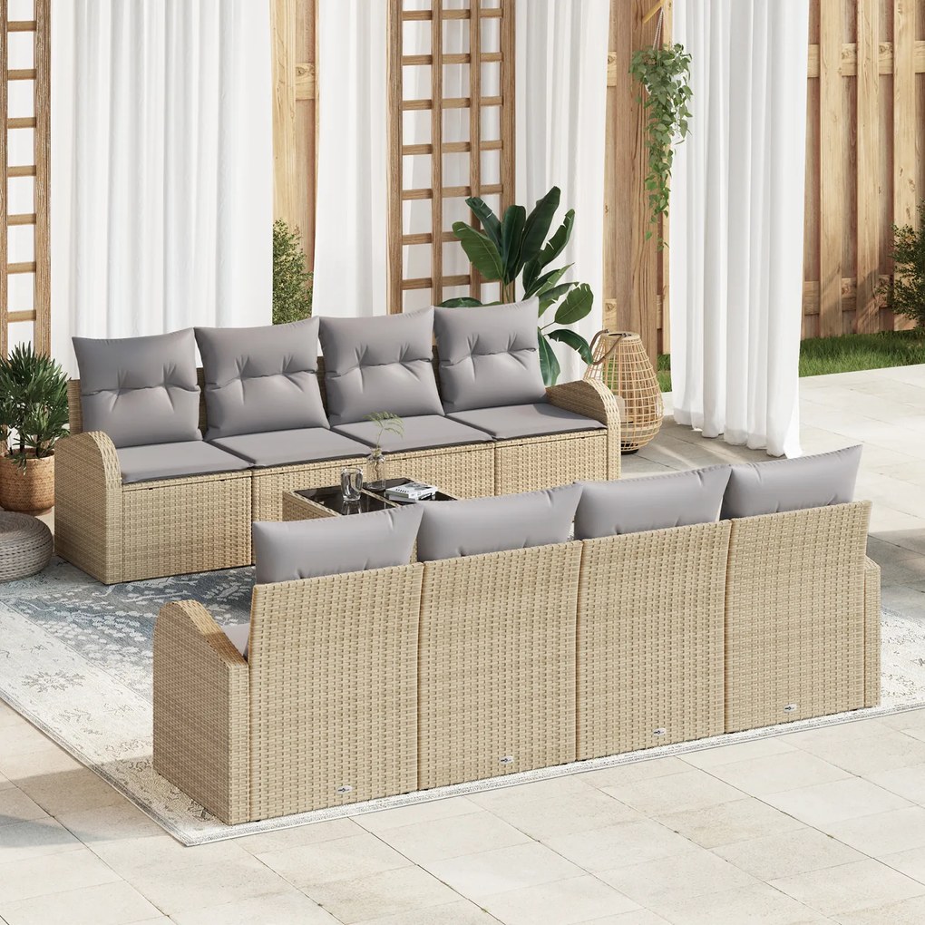 vidaXL Set de canapele cu 9 piese pentru grădină cu perne Bej Ratan Poli