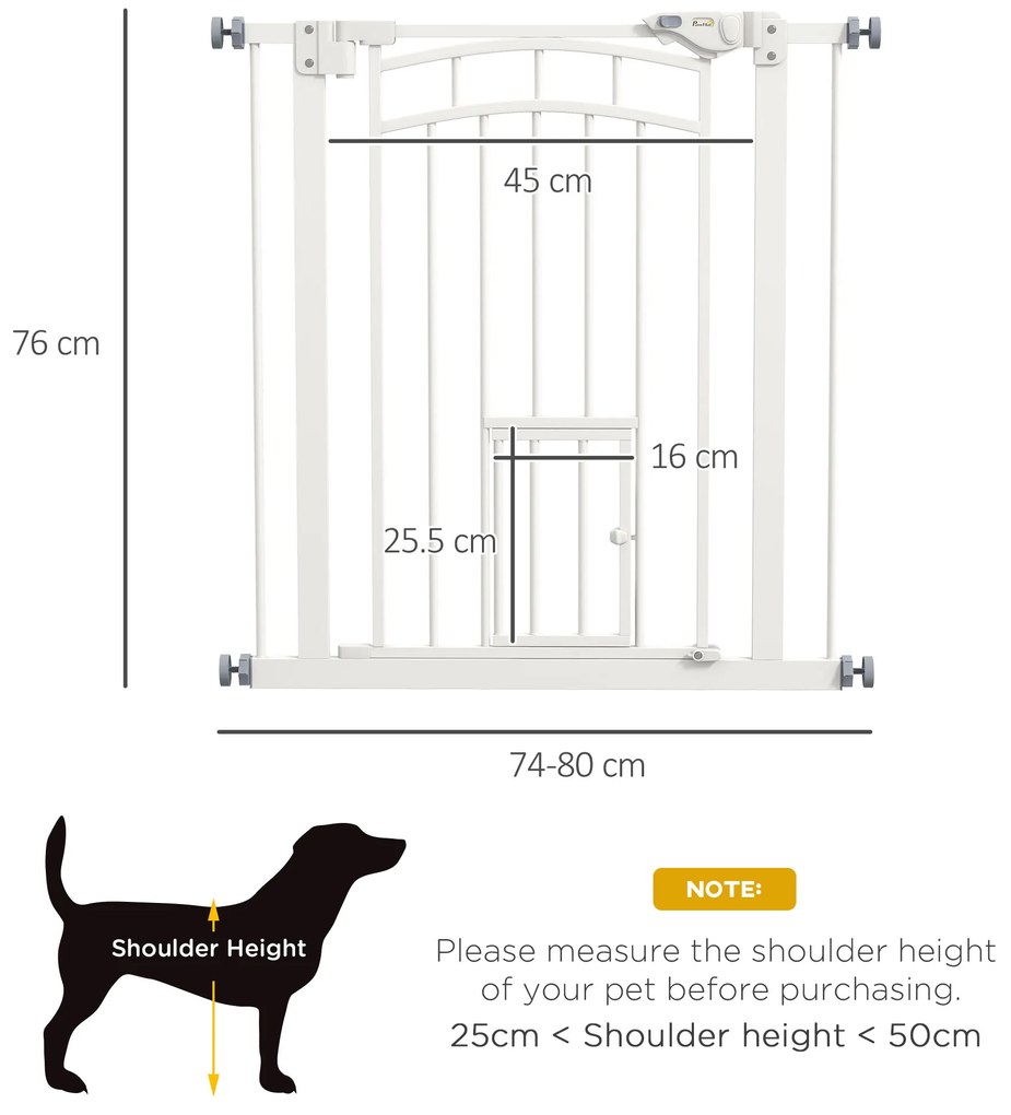 PawHut Uşa de Siguranţă pentru Câini, Barieră pentru Animale de Companie cu Ușă Mică pentru Pisici, 74-80x76 cm, Alb | Aosom Romania