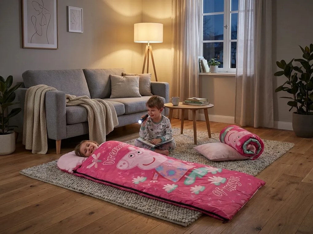 Sac de dormit pentru copii PEPPA PIG 170x70 cm, roz
